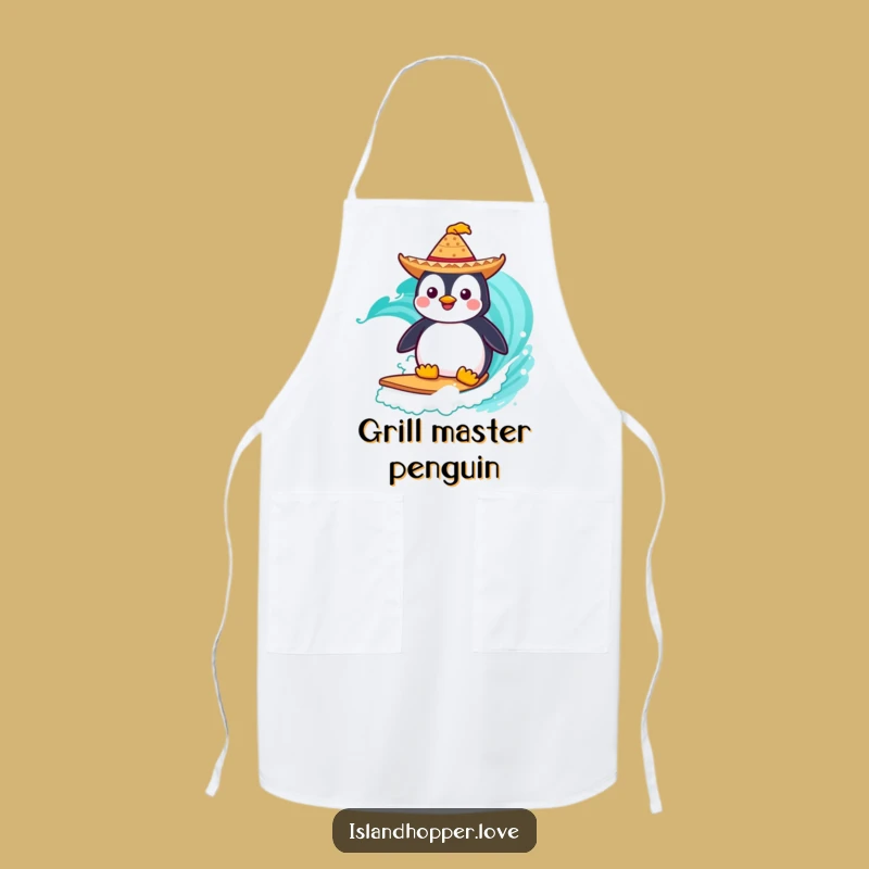 Funny Penguin Apron: Cook Up Fun with This Surfing Sombrero Bird