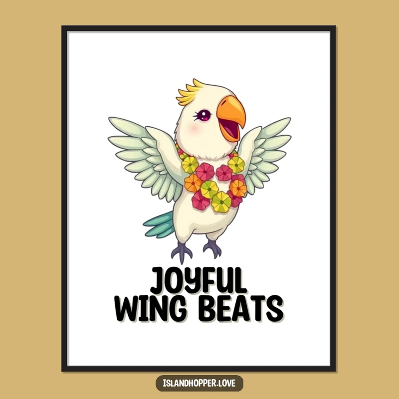 Funny Parrot Lei Digital Art Print - Giddy Tropical Decor Gift