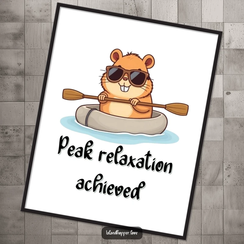 Funny capybara poster with sunglasses and a raft, exuding a cool, relaxed, and joyful atmosphere for any room.