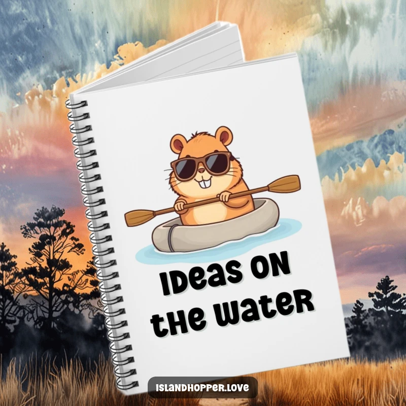 Funny capybara notebook with sunglasses and a raft, ideal for jotting down notes with a cool and humorous flair.